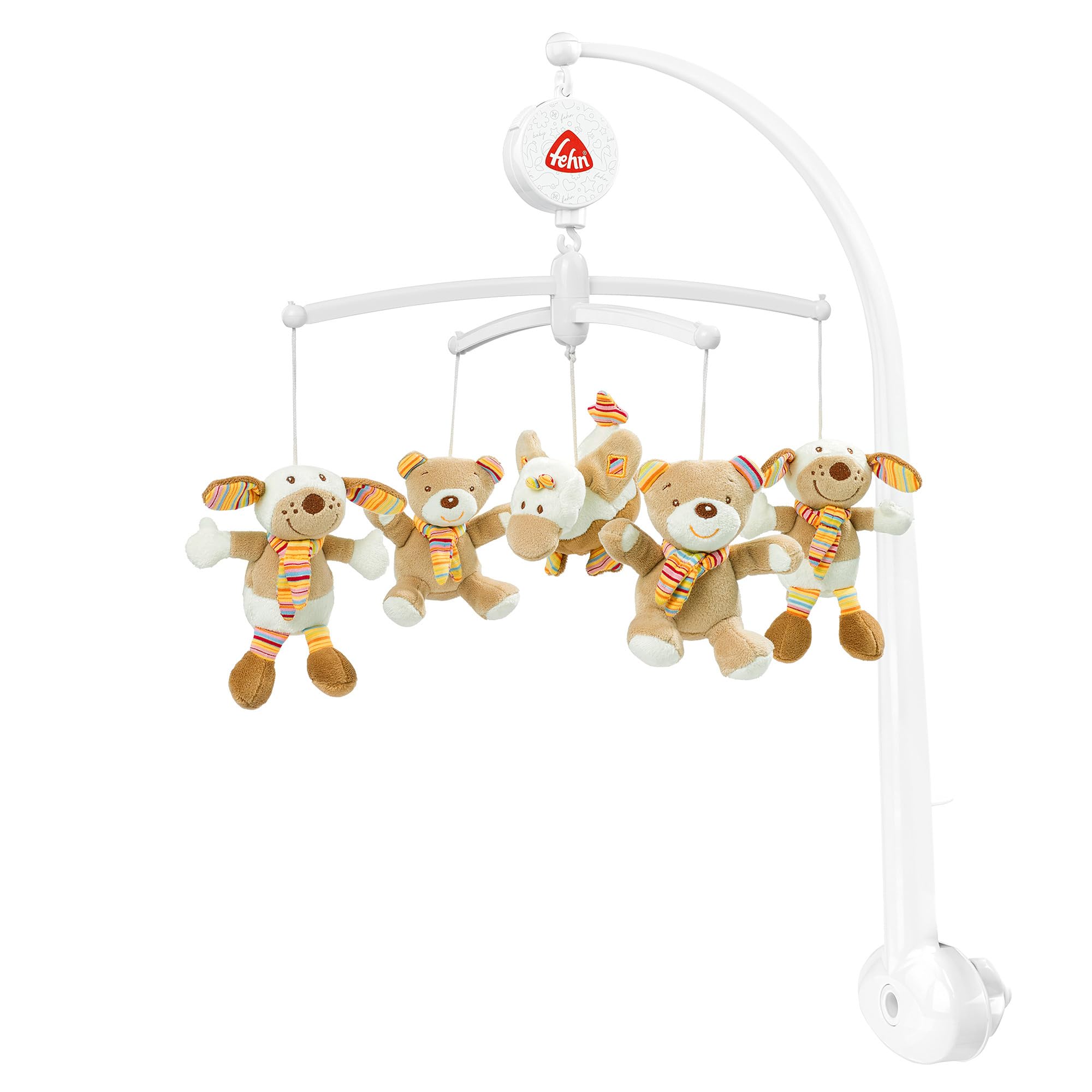 Fehn 160741 Rainbow Musical Mobile – Music Box Mobile with Cute Teddy Bears to Listen to and be Amazed At – with the Melody Guter Mond (Dear Moon) – for Attaching to the Bed for Babies up to 5 Months – Height : 65 cm, Diameter 40 cm