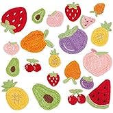 AHANDMAKER 42Pcs Fruit Sew on Patches, Fruit Vegetable Themed Applique Patches, Peach Strawberry Cherry Watermelon Carrot Eggplant Embroidery Appliques for Clothing Dress Pants Jackets Hats Backpacks