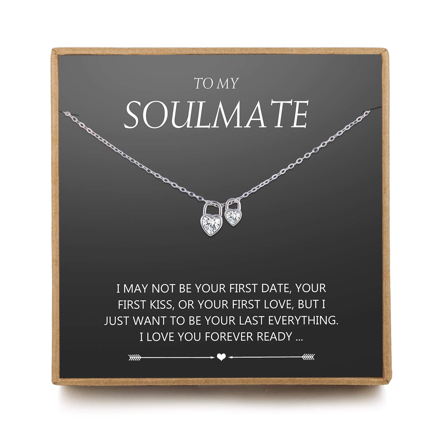 NOURISHLOV Gifts to My Girlfriend/Wife Soulmate Necklace, Sterling Silver Cute I Love You 2 Heart Lock Pendant for Her, Valentines Day, Anniversary, Birthday Necklaces from Husband/Boyfriend