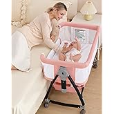 Bedside Bassinet for Baby, 3 in 1 Breathable Mesh Baby Bassinet, 6 Height Adjustable, Easy to Assemble, Bassinet Bedside Sleeper with Wheels, Mosquito Net, Storage Basket, Bassinets for Newborn Baby | Multi-functional