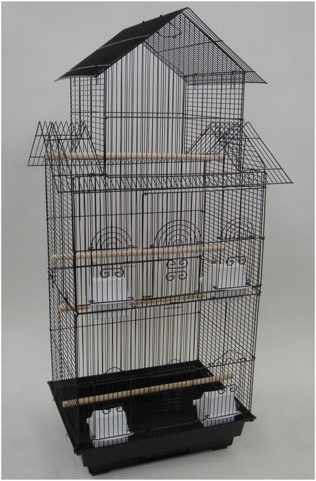 YML6844 3/8" Bar Spacing Tall Pagoda Top Bird Cage with Stand, 18" x 14"/Small, White