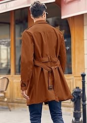 Pretifeel Mens Trench Coat Slim Fit Double Breasted