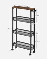 VASAGLE 4-Tier Kitchen Cart Rustic Brown Black 13 cm Deep Steel Frame view 6