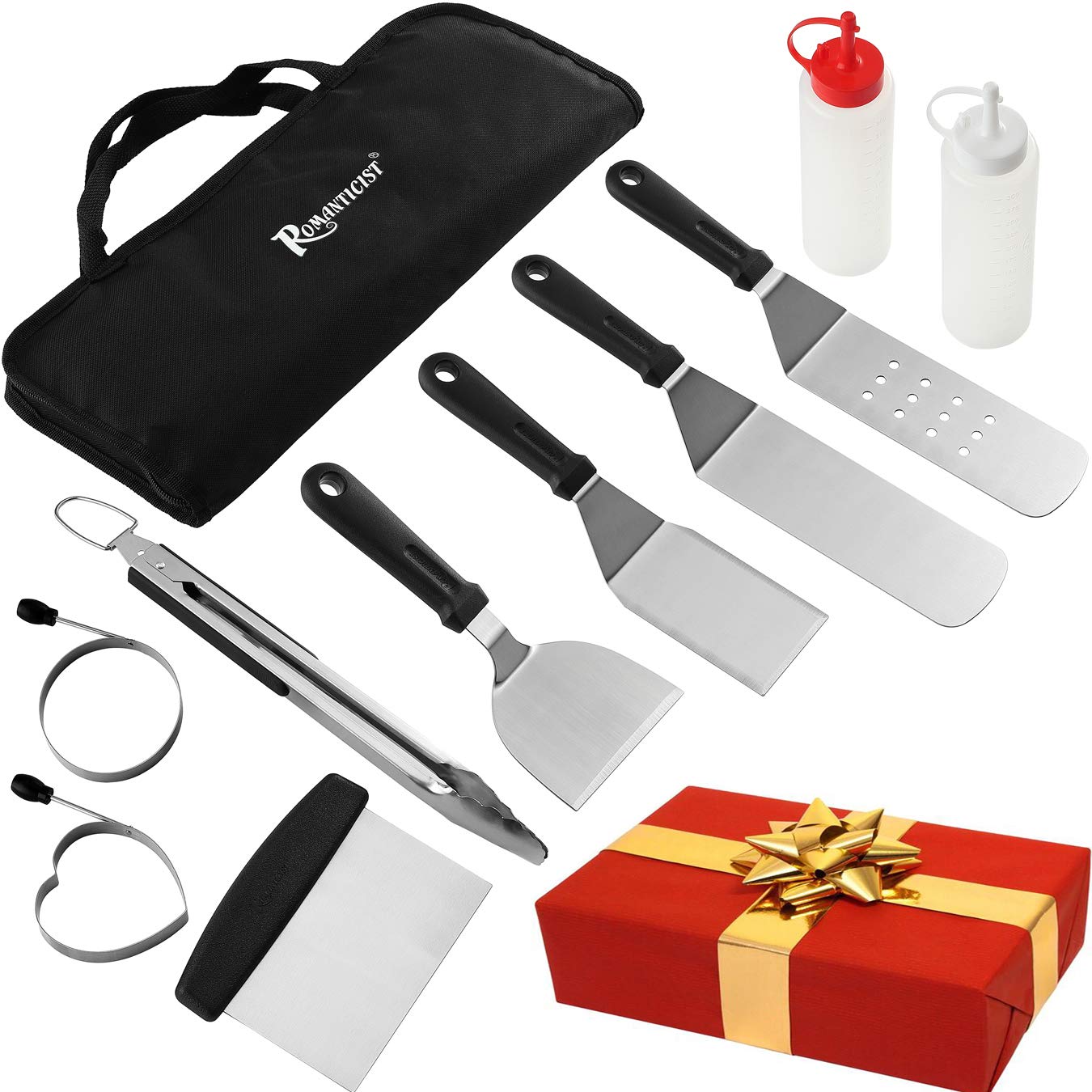 Restaurant Grade Griddle Accessories Kit - 11PC Stainless Steel Spatula Turner Set with Carrying Storage Bag Heavy Duty BBQ Accessories Great for Flat Top Cooking
