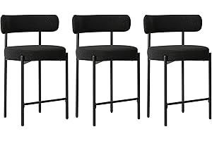 Locus Bono 24'' Boucle Counter Stools Set of 3, Black Bar Stools with Backs, Counter Height Bar Stools for Kitchen Island/Kitchen Counter, Upholstered Counter Chairs