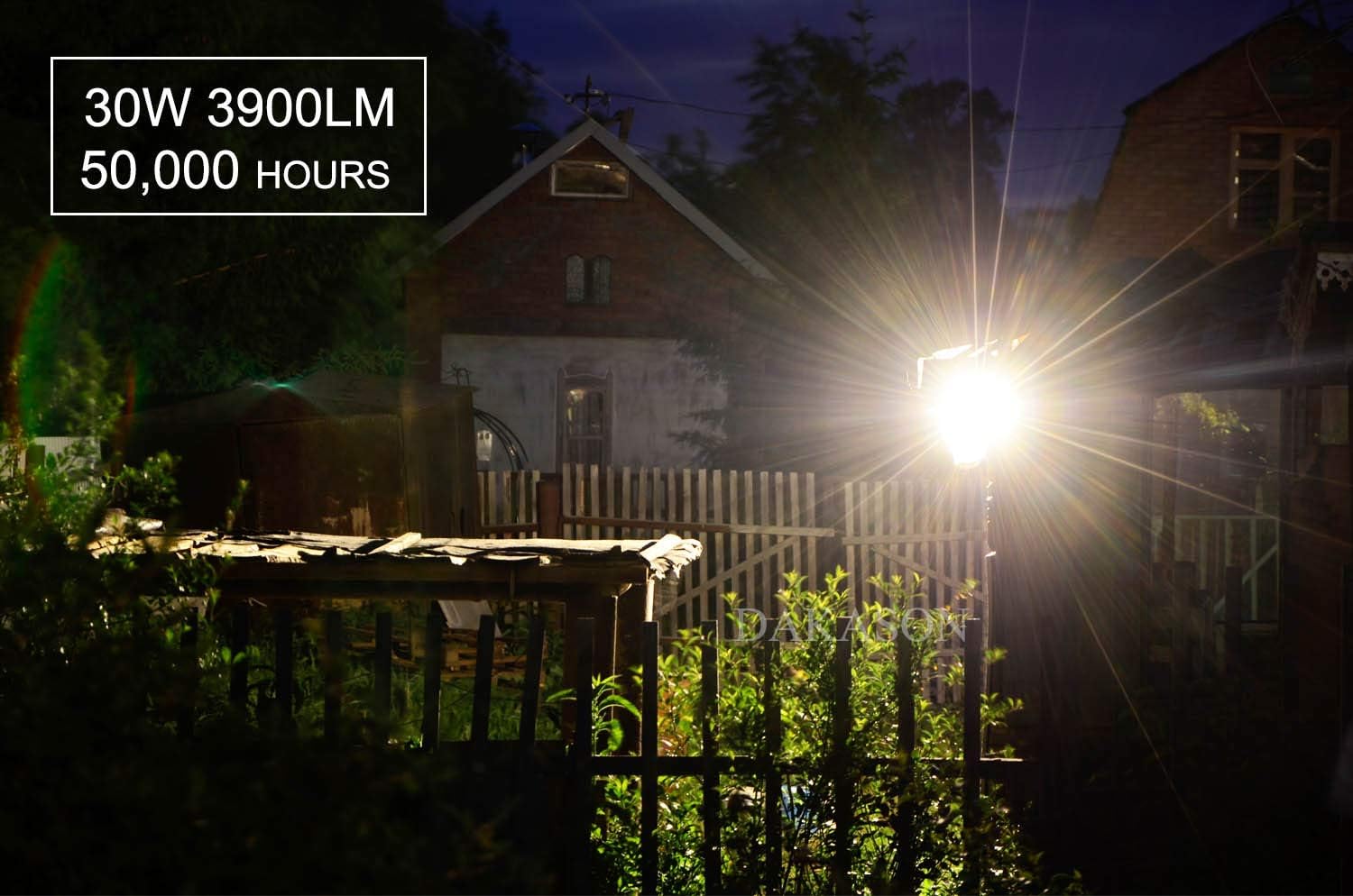 Dakason 30W LED Flood Light Outdoor, Dusk-to-Dawn Photocell 180° Adjustable Knuckle, 3600LM 5000K Replaces 100W HPS/MH, IP65 Waterproof Outdoor Security Lighting Fixture, 100-277Vac ETL DLC Listed: Home Improvement