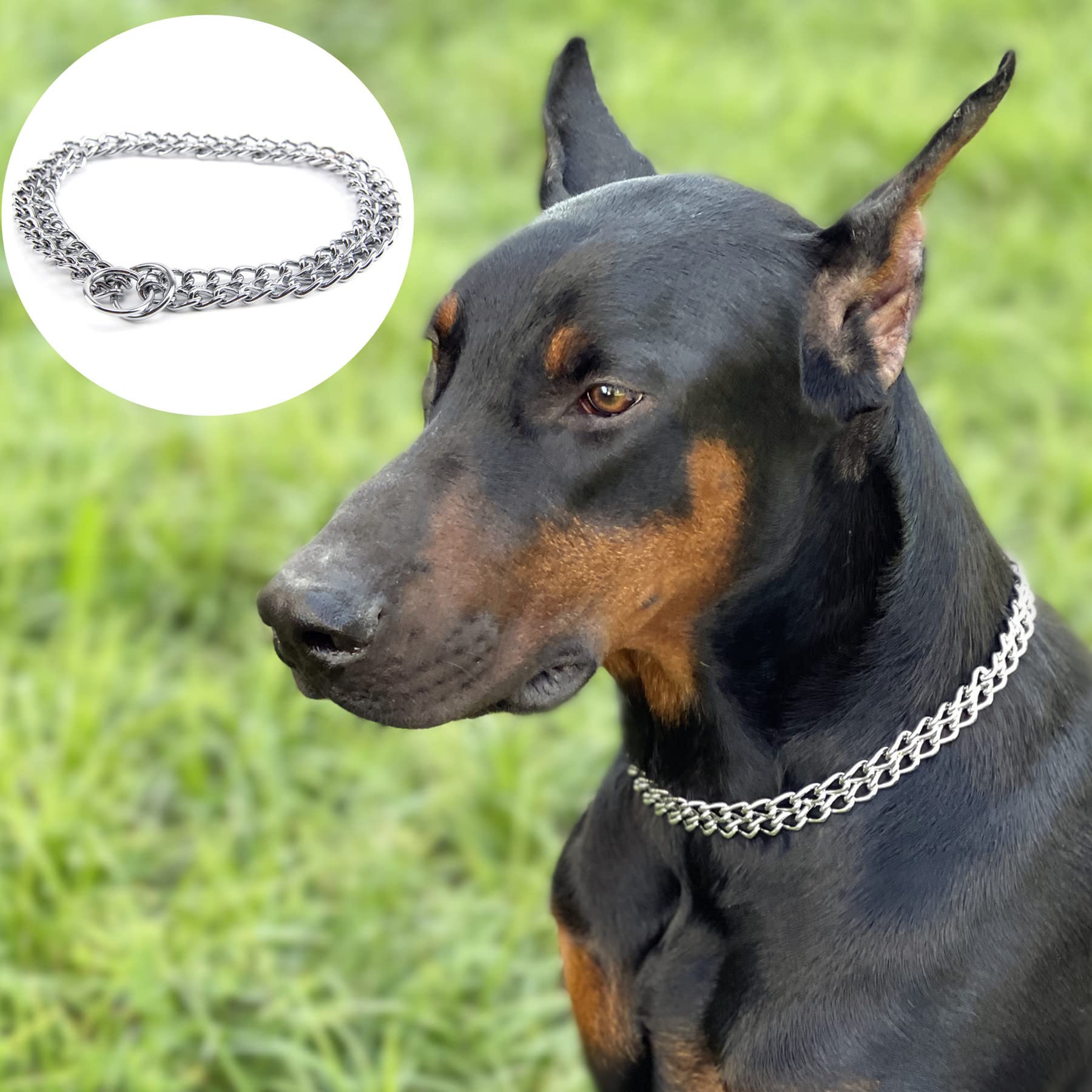 JYHY Luxury Dog Choke Collar Slip P Chain -Pet Iron Metal Double Chain Row Neck Walking Training Small Medium Large Dogs,45cm