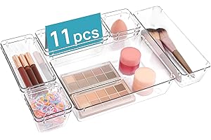 Vtopmart 11 Pcs Drawer Organizer Set, 4 Size Tool Drawer Organizers and Storage, Clear Plastic Storage Bins for Gadgets, Acry