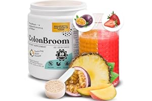ColonBroom Psyllium Husk Powder with Stevia (Tropical Fruits) - Colon Cleanse for Bloating Relief & Gut Health - Colon Broom Fiber Powder Drink - Vegan Fiber Powder Stevia Supplement, 60 Servings