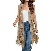 WESURE Sheer Cardigan Crochet Sleeveless Cover Up Mesh Patchwork Hippie Vest
