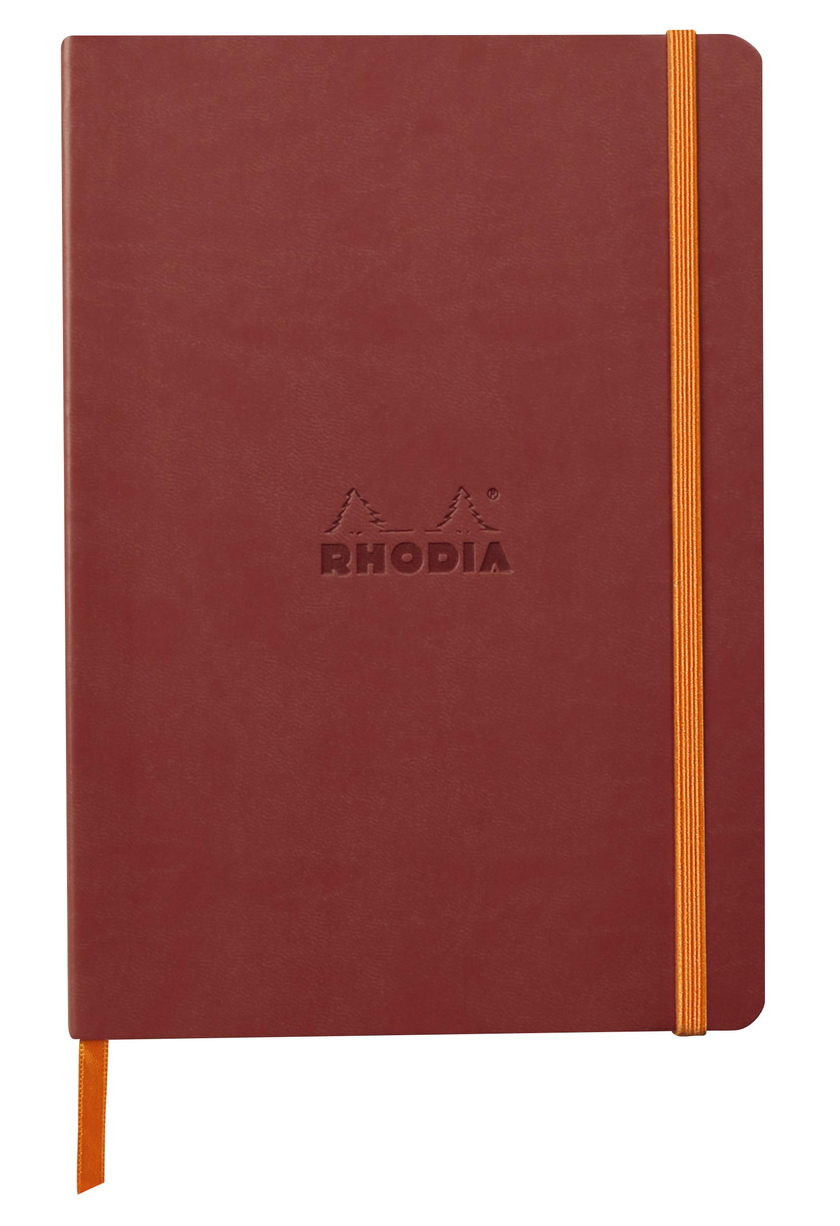 RHODIA 117371C - Nacarat Soft Notebook - A5 - Lined - 160 pages - Ivory Clairefontaine Paper 90 g/m - Bookmark, Elastic Closure - Faux Leather Cover - Rhodiarama Collection