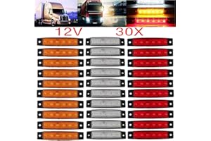 KYYET White Red Amber LED Side Marker Lights, 6 LED 2835 SMD Clearance Lamps for Truck Trailer RV Campervan Pickup Tractor Lorry SUV Boat 12V DC Shockproof(Pack of 30)