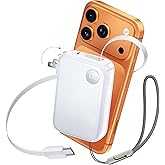 HOU 3 in 1 Portable Power Bank 10000mAh, 35W PD Fast Charging, Retractable USB-C Cable, Foldable Wall Plug, Dual Device Charging, FCC&UL Certified, Compatible with iPhone 17 Pro Max, Samsung, iPad