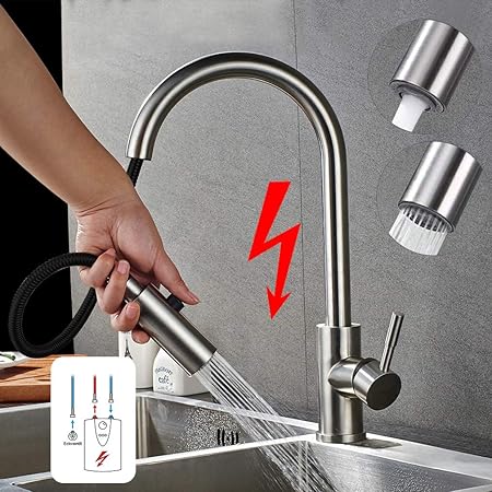 (3 Schläuche) 360° Edelstahl Einhebel Niederdruck Küchenarmatur mit ausziehbarem Auslauf für Küche & Waschbecken, Spültischar