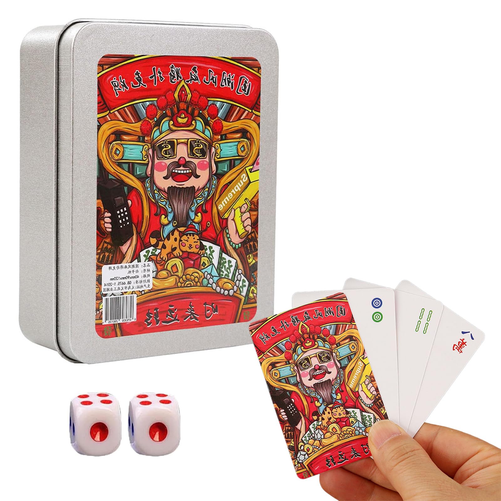 AMBEERT Mahjong Set, Mahjong Game, Mahjong Tiles, 144 Mah Jong Playing Cards+2 Dices+iron Case, Portable Mah Jong Card Set for Family Gatherings, Travel, Parties, And Office Entertainment ﻿