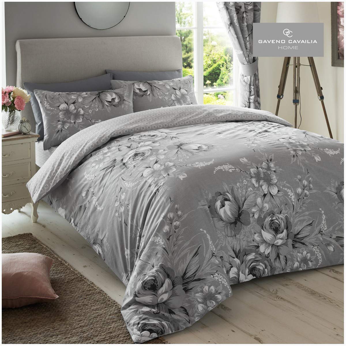 GC GAVENO CAVAILIA Gaveno Cavailia Annie Single Duvet Set Mono Grey Reversible Easy Care Cotton Blend 2 Piece Bedding | 1 Quilt Cover + 1 Pillow Case | Button Closure | Machine Washable