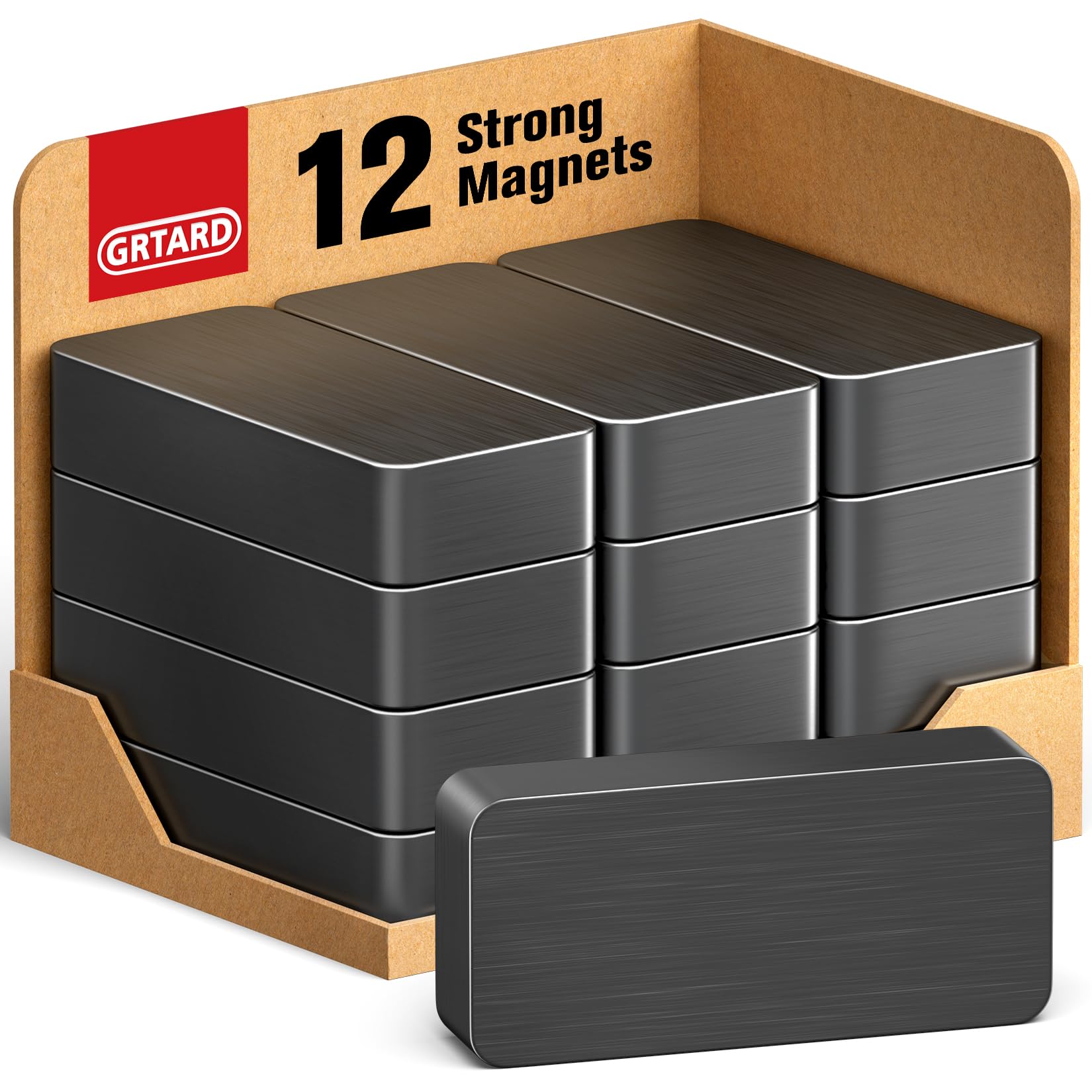 Photo 1 of Grtard 12 Pack Heavy Duty Ceramic Magnets Strong, 1 7/8" x 7/8" x 3/8" Rectangular Ferrite Magnets, Grade 8, Black Ceramic Blocks Magnet for Crafts, DIY, Science, Fridge, Whiteboard, Hanging Tools
