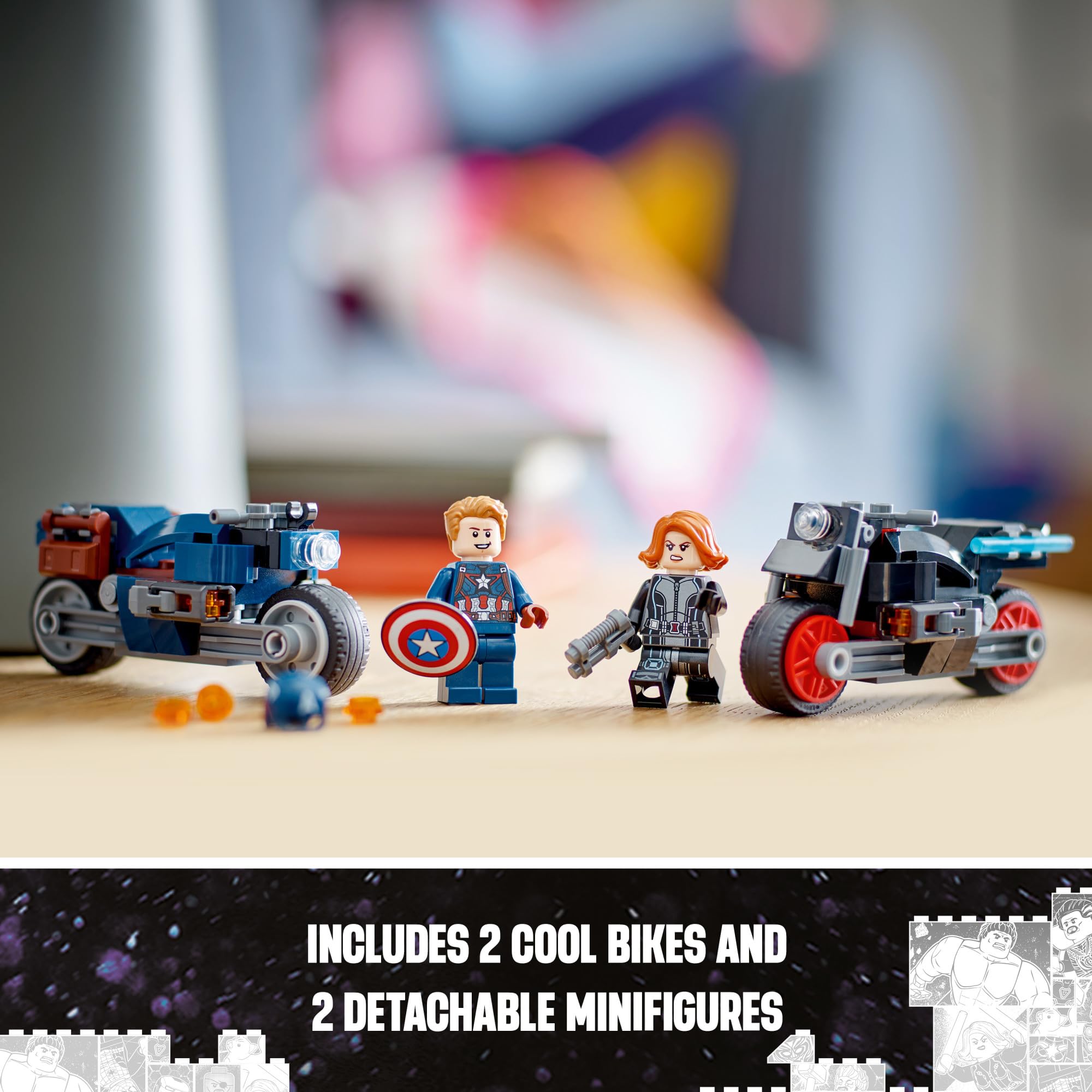 LEGO Marvel Black Widow & Captain America Motorcycles 76260 Buildable Marvel Toy for Kids Ages 6-8, Marvel Playset Based on the Avengers Age of Ultron Movie with a Captain America Bike & 2 Minifigures