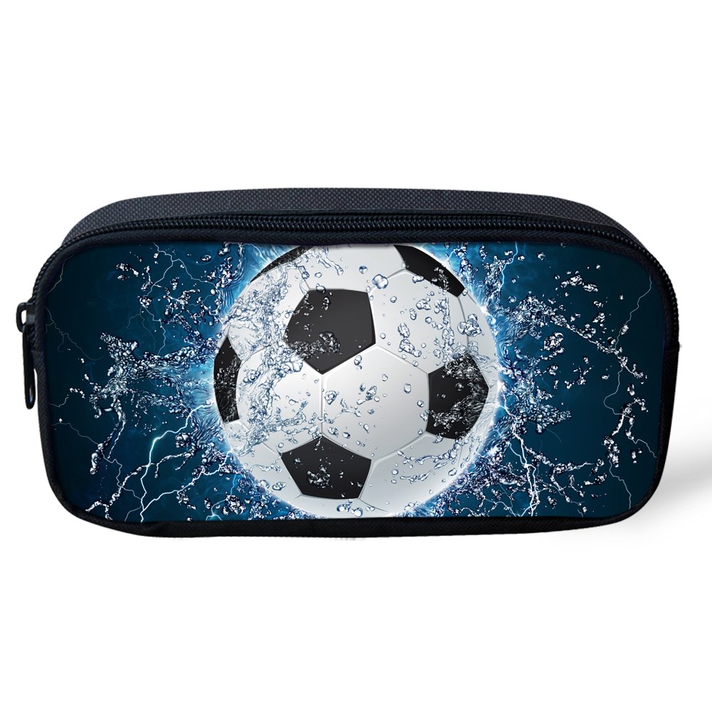 Biyejit Portable Pencil Pen Case Water Soccer Print Stationery Storage Bag Pouch Purse for Teenage Boys Student