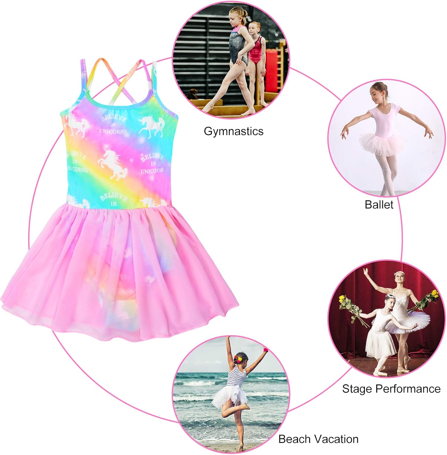 Nidoul Kid Girls Gymnastics Skirted Leotards Ballet Dance Dress Unicorn Rainbow Tutu Camisole Skirt: Clothing
