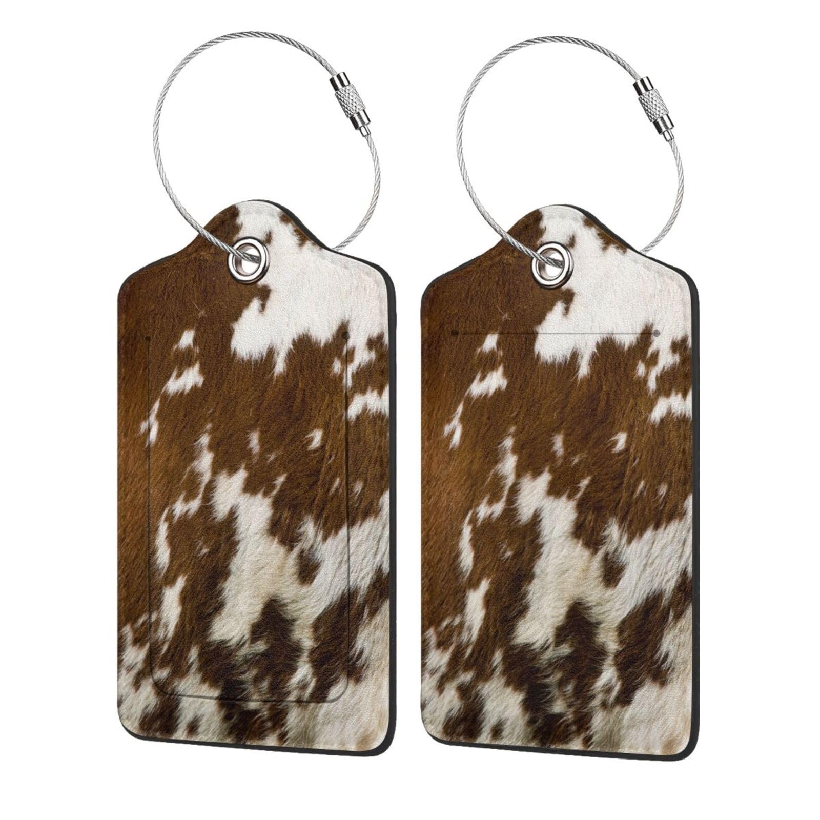 Photo 1 of 2 Pcs Luggage Tags for Suitcase, Cute Unique PU Leather Travel Bag Tag with Privacy Cover ID Label Address Card and Durable Metal Ring Suitable for Men Women Backpack (Cute Brown Cowhide)