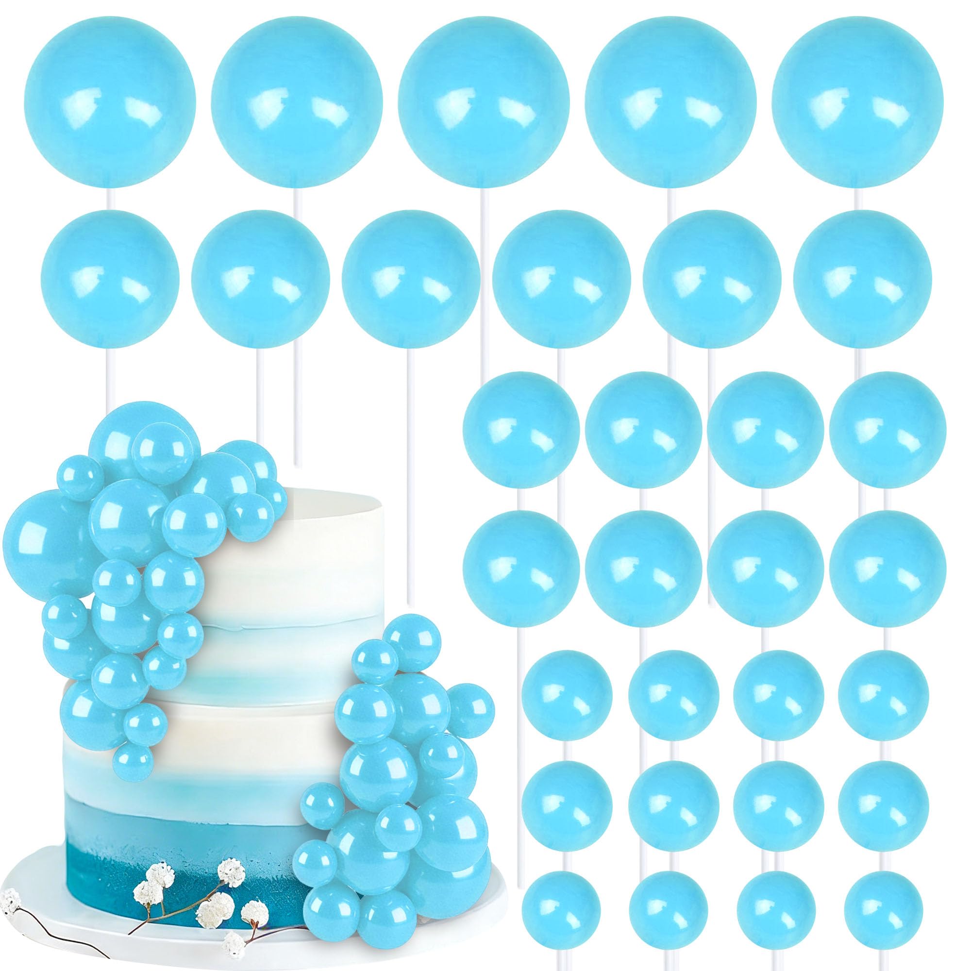 SYKYCTCY 70 Pack Balls Cake Toppes Foam Balls Cupcake Picks DIY Mini Balloon Cake Inset Topper for Baby Shower Birthday Favor Wedding Anniversary Party Cake Decorations Supplies