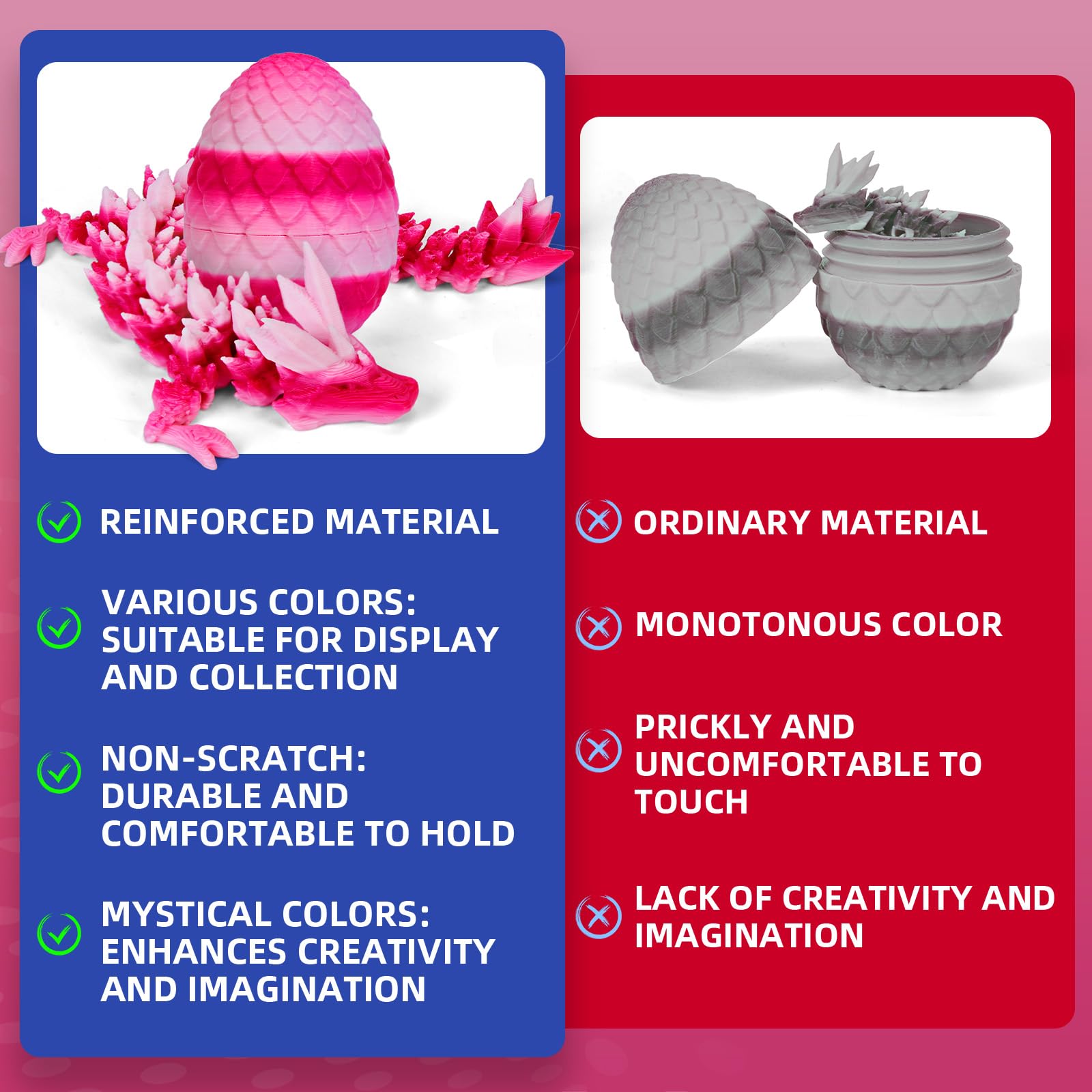 TBOLINE 4PCS 3D Printed Dragon Egg, Christmas Stocking Stuffers for Kids, Articulated Crystal Animals Fidget Toy