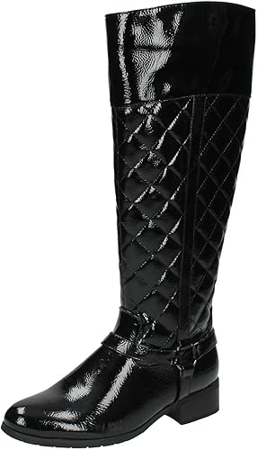 black patent quilted knee high boots