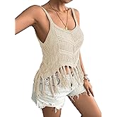 Women‘s Fringe Cami Western Cowgirl Tassel Tank Tops Sleeveless V-Neck Crochet Crop Top Boho Knitted Spaghetti Straps Vest