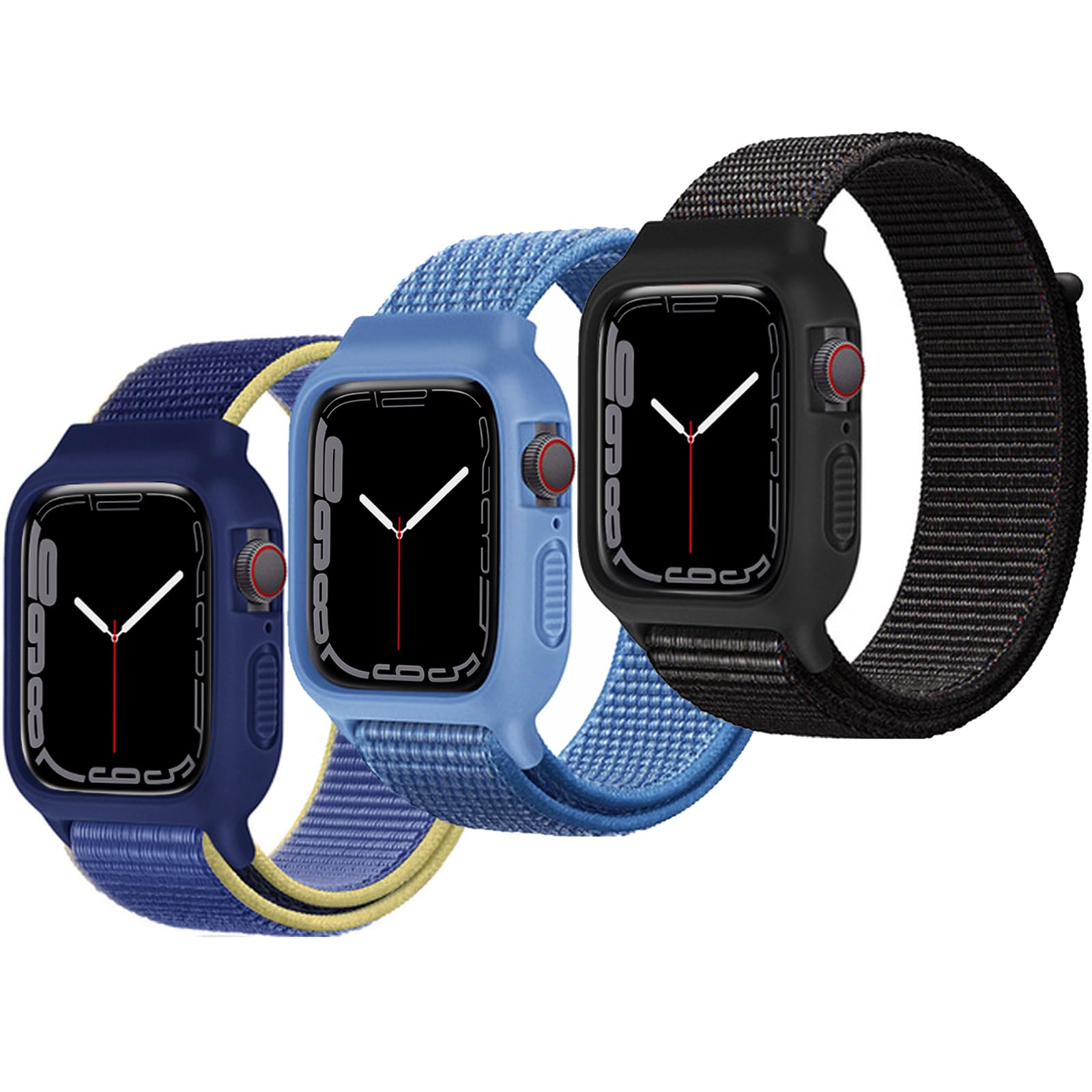 Photo 1 of [3 Pack] Nylon Bands with Case Compatible with Kids Apple Watch Band 38mm 40mm 41mm & 42mm 44mm 45mm,Soft TPU Case with Breathable Velcro Strap for iWatch Series 9/8/7/6/5/4/3/SE/SE2,for Kids Women