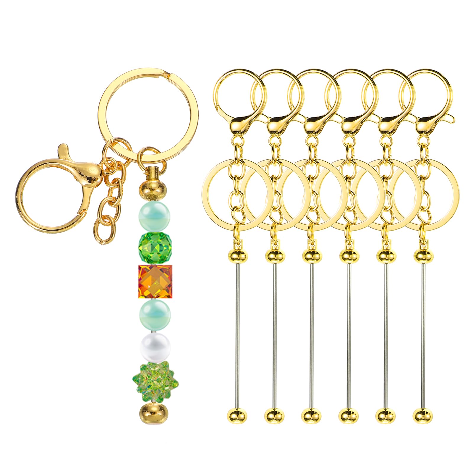 PATIKIL 6 Pcs Beadable Keychains Bars, Metal Beaded Keychain Blanks Bulk Making Supplies Kit with Lobster Hook for Pendant DIY Art Crafts, Gold Plating