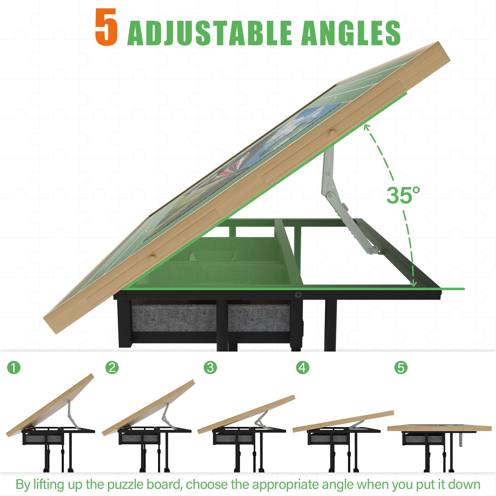CODACE 1500 Piece Jigsaw Puzzle Table with Legs, Adjustable 5-Tilting-Angle Puzzle Board with 6 Drawers & Cover, 35