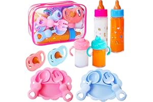 WOOZETTN 13 Pcs Baby Doll Accessories Magic Bottle Set,Pretend Play Feeding Toy Set with Package,Doll Feeding Set for Kids Girls,Magic Disappearing Juice Milk Bottles,Sippy Cups,Pacifiers,Bowl Spoons