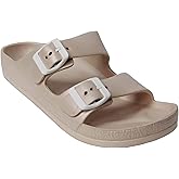 H2K Women's Lightweight Comfort Soft Slides EVA Adjustable Double Buckle Flat Sandals Buddy