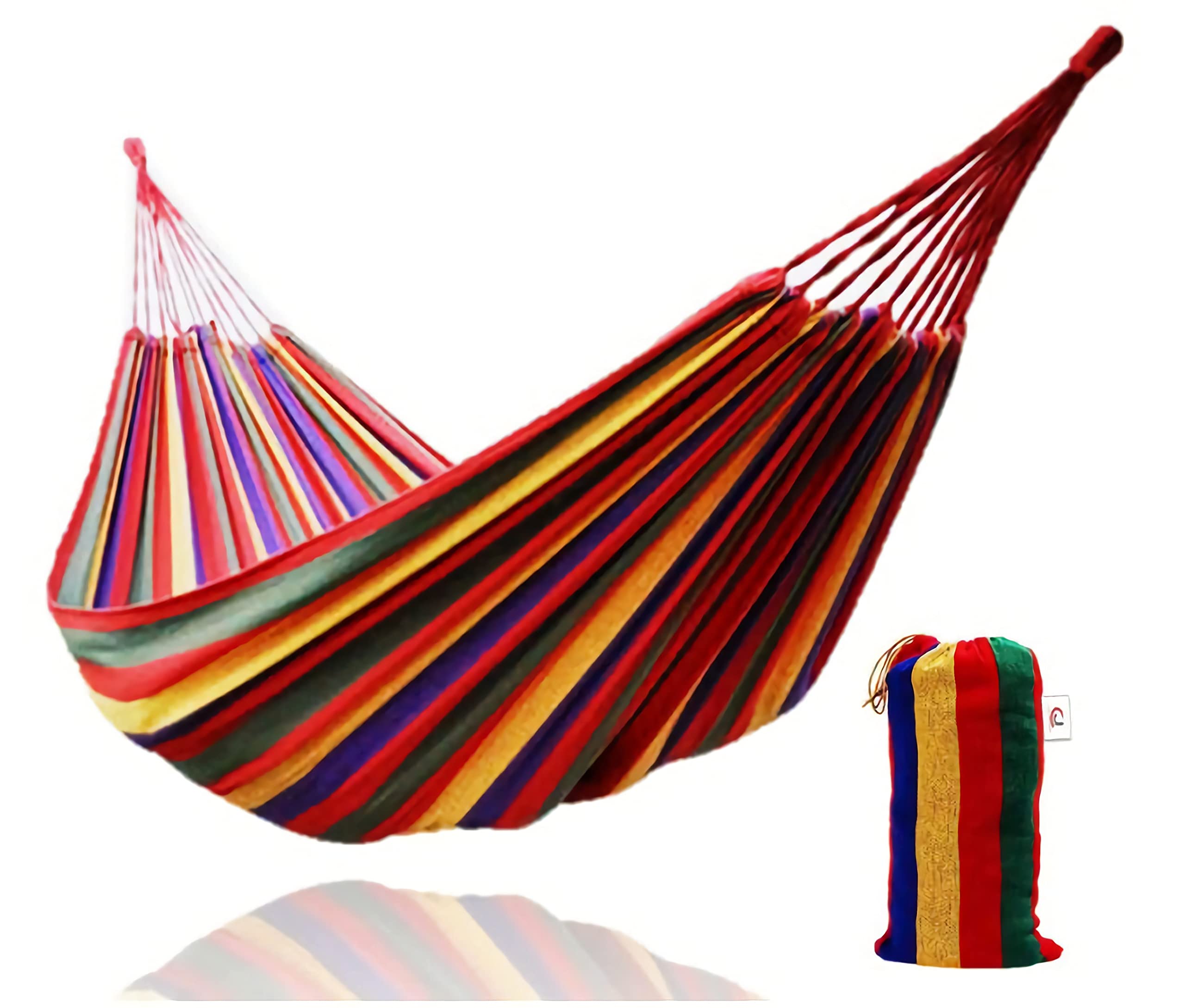 Photo 1 of KNC Single Double Person Rainbow Cotton Fabric Canvas Travel Hammocks 500lbs Ultralight Camping Hammock Portable Beach Swing Bed with Carrying Bag for Outdoors and Indoors