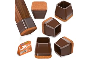 BAIPOK 28Pcs Square Chair Leg Floor Protectors with Wrapped Felt Bottom, Silicone Chair Leg Protectors for Hardwood Floors, Chair Legs Cover Prevents Scratches & Reduce Noise (Brown L Fit 1.14"-1.42")