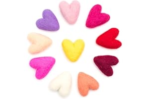 Glaciart One Felted Hearts - 1.5” (10 Pcs) - Needle Felting - Needle Felting & Essential Oils Ready - Handmade in Nepal Using 100% Natural New Zealand Wool, for Art Projects & Valentines Decor