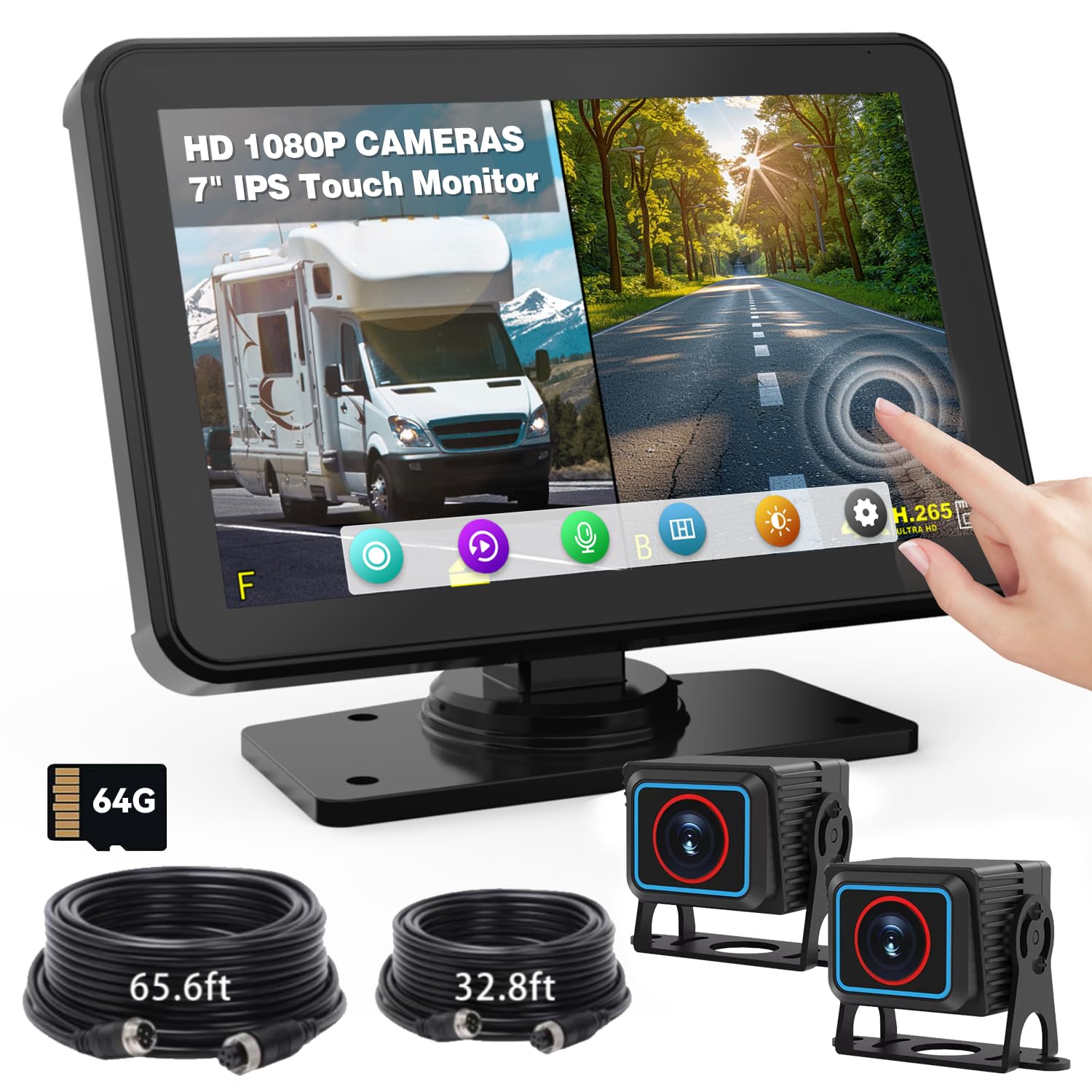 Photo 1 of Dual RV Backup Camera with 7" Touch Screen Monitor: No Lag Easy Installation Plug and Play HD 1080P Rear View Camera Wired Kit with a 64G TF Card, Great for RV Truck Trailer Camper Tractor