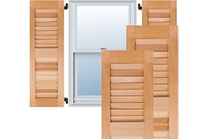 Ekena Millwork RWL12X042UNP Exterior Real Wood Pine Louvered Shutters (Per Pair), 12" x 42", Unfinished