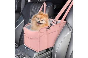 NECKORY Portable Dog Car Seat for Small Dogs - Adjustable Safety Leash, Washable Cushion & Storage Pocket - Pet Booster Seat for Car Travel- Pink