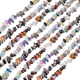 PONABEADIY 2 Strands 31.5 Inch 370PCS Natural Gemstone Chips Beads with Hole Irregular Colorful Energy Power Crtstal Chakra Reiki Stone Spacer Chip Bead for Jewelry Making Bracelets Necklace Diy Craft