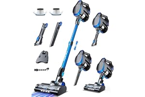 FABULETTA Cordless Vacuum Cleaner, 38Kpa/380W Stick Vacuum Cordless with 55mins Runtime,3 Suction Modes,6 in 1 Lightweight Vacuum Cleaners for Home, Pet Hair, Carpet＆Hardwood Floor (Black-Blue)