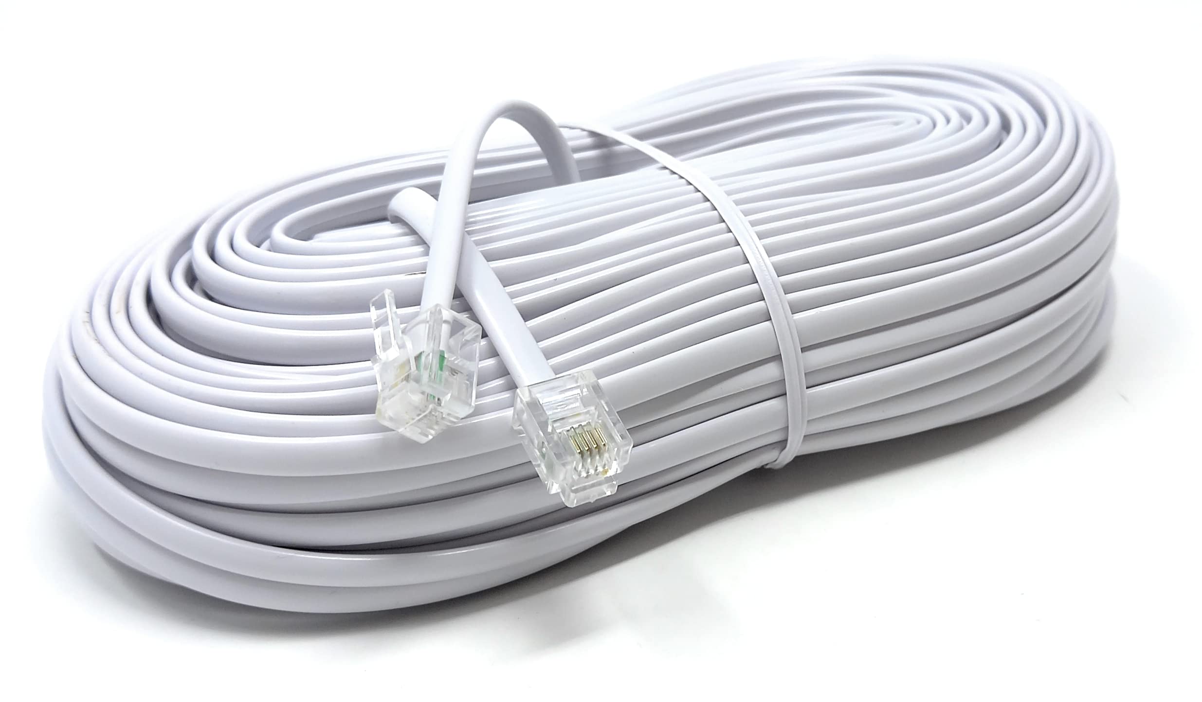 DRUT 30m RJ11 to RJ11 Telephone Landline Cable ADSL (6P4C) Flat Lead High Speed BT Internet Broadband Male to Male Router, Modem, Phone Extension Wire 99ft White