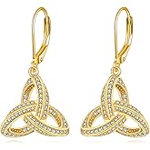 Celtic Knot Earrings for Women 925 Sterling Silver Trinity Knot Drop Earrings Cubic Zirconia Leverback Jewelry Gift for Girls