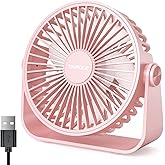 TriPole USB Desk Fan Portable Mini Fan Powerful 3 Speeds Wind Personal Desktop Fan with 360° Head Rotation for Home Office Car Indoor Outdoor Pink, No Battery, 4.5 Inches