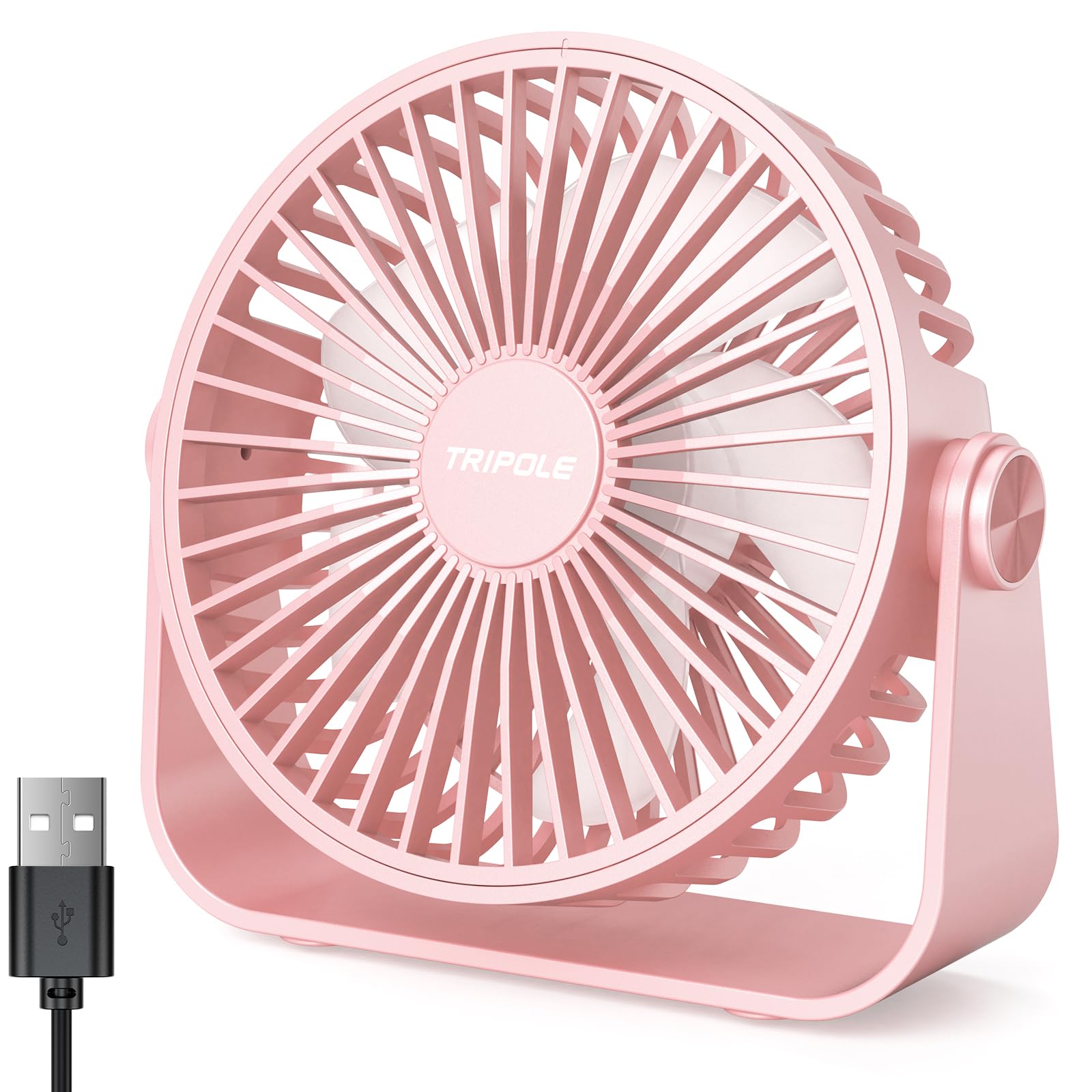 TriPole USB Desk Fan, 3 Speeds Adjustable Strong Wind Table Fan, 360° Head Rotatable Portable Mini Fan1.5 m Cable Personal Desktop Fans, 4.5 Inches for Table Home Bedroom Office Indoor Outdoor, Pink