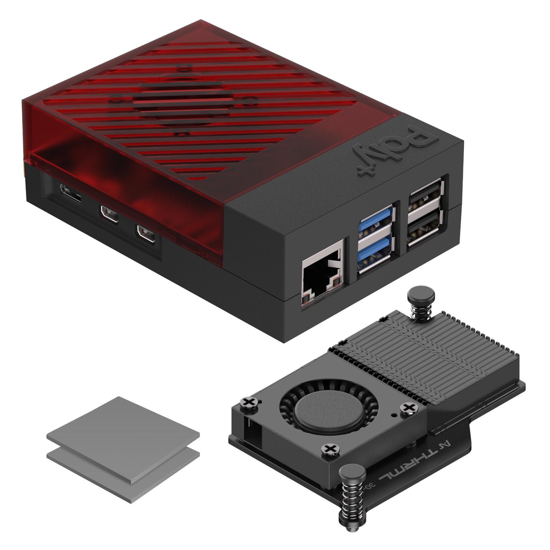 Photo 1 of Argon Poly+5 Raspberry Pi 5 Case with Active Cooler | Pi 5 case, Pi 5 Active Cooler | Argon THRML 30mm Active Cooler (Fan and Aluminum heatsink) for Raspberry Pi 5 (BRED) | RPI 5 Hat Compatible