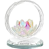 LONGWIN Crystal Lotus Flower Basket Figurine Collectible Glass Flowers Art Decor Reflection Feng Shui Decorative Ornaments for Living Room Bedroom Office AB - Coated
