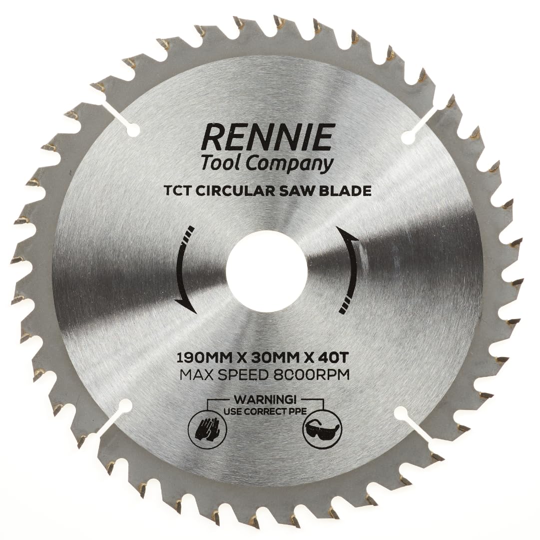 190mm x 40T TCT Saw Blade. 190mm Circular Saw Blade For Roughing Cuts x 30mm Bore + 25mm/20mm/16mm Bore Reduction Rings Compatible With Bosch Makita Milwaukee Ryobi Dewalt Circular Saws etc