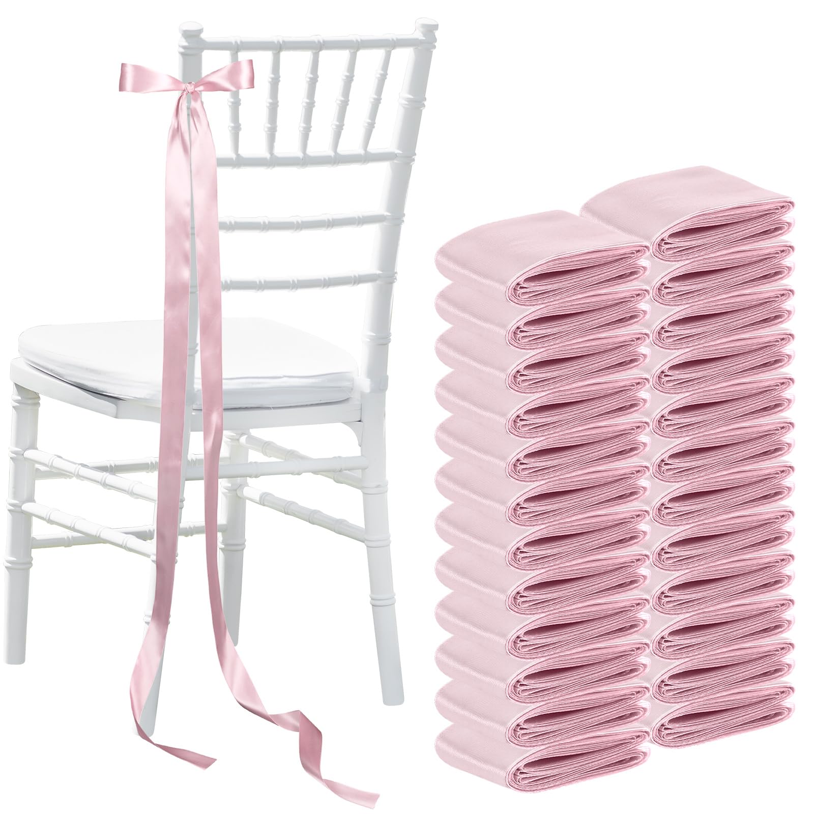 Photo 1 of Daifunli Pink 24 Pcs Wedding Bows Aisle Decorations Satin Bows for Chairs Decorative Ribbons Sashes for Pew Back Elegant Ceremony Ribbons for Wedding Background Aisle Decor